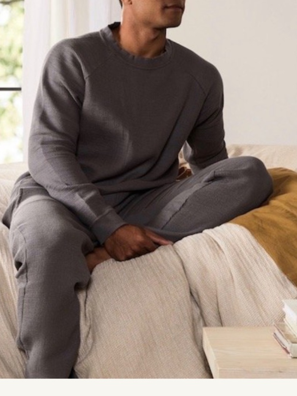 Parachute Men's Gray Waffle Knit Crewneck 
Lounge Shirt in Slate